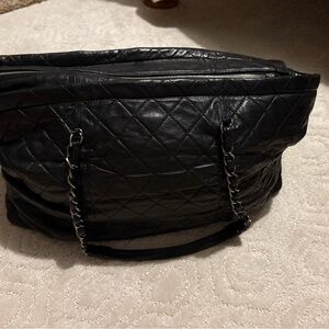 CHANEL Black Quilted Tote Bag with Chain Straps